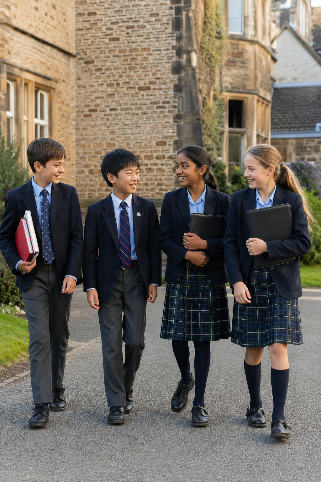 Prep school children in uniform on campus
